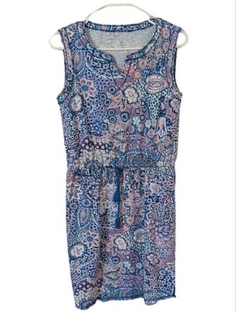 T by Talbots Blue Dreamy Paisley Jersey  Sleeveless Dress Small